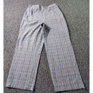 American Eagle Pull On Pants Womens M Gray Red Plaid Cropped High Rise Wide Leg